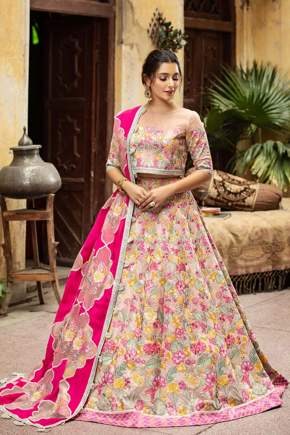 3 Pc Embroidered Silk Lehnga STM21-16