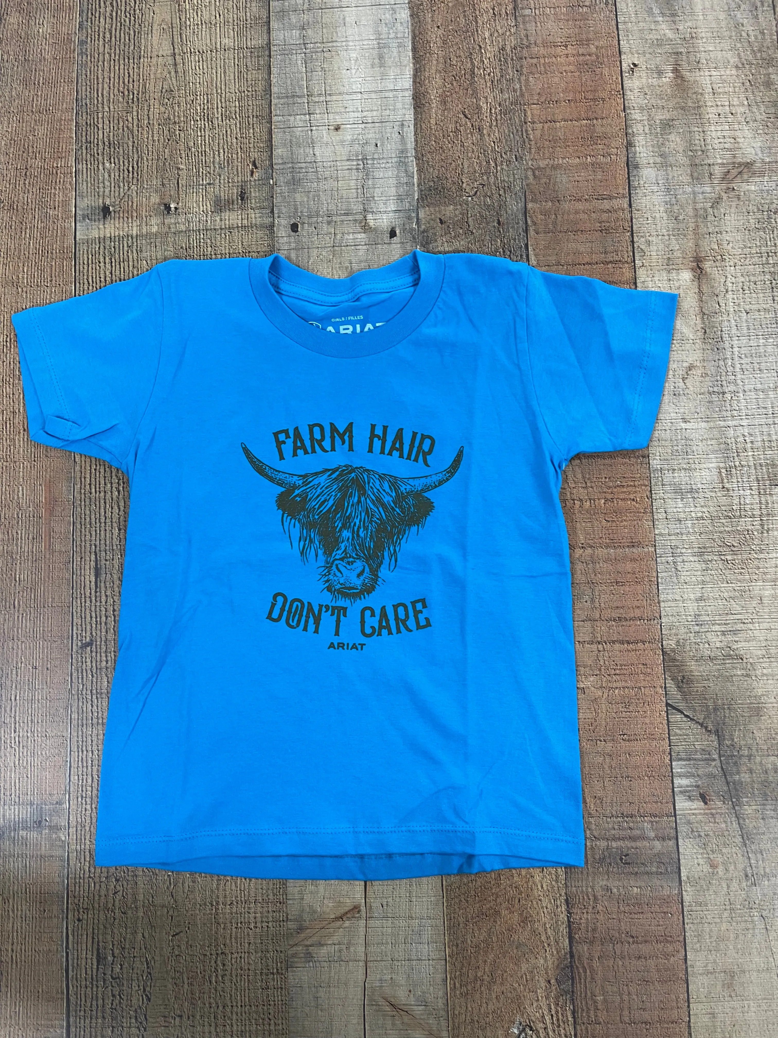 Ariat Girl's Farm Hair Turquoise Short Sleeve Graphic Tee