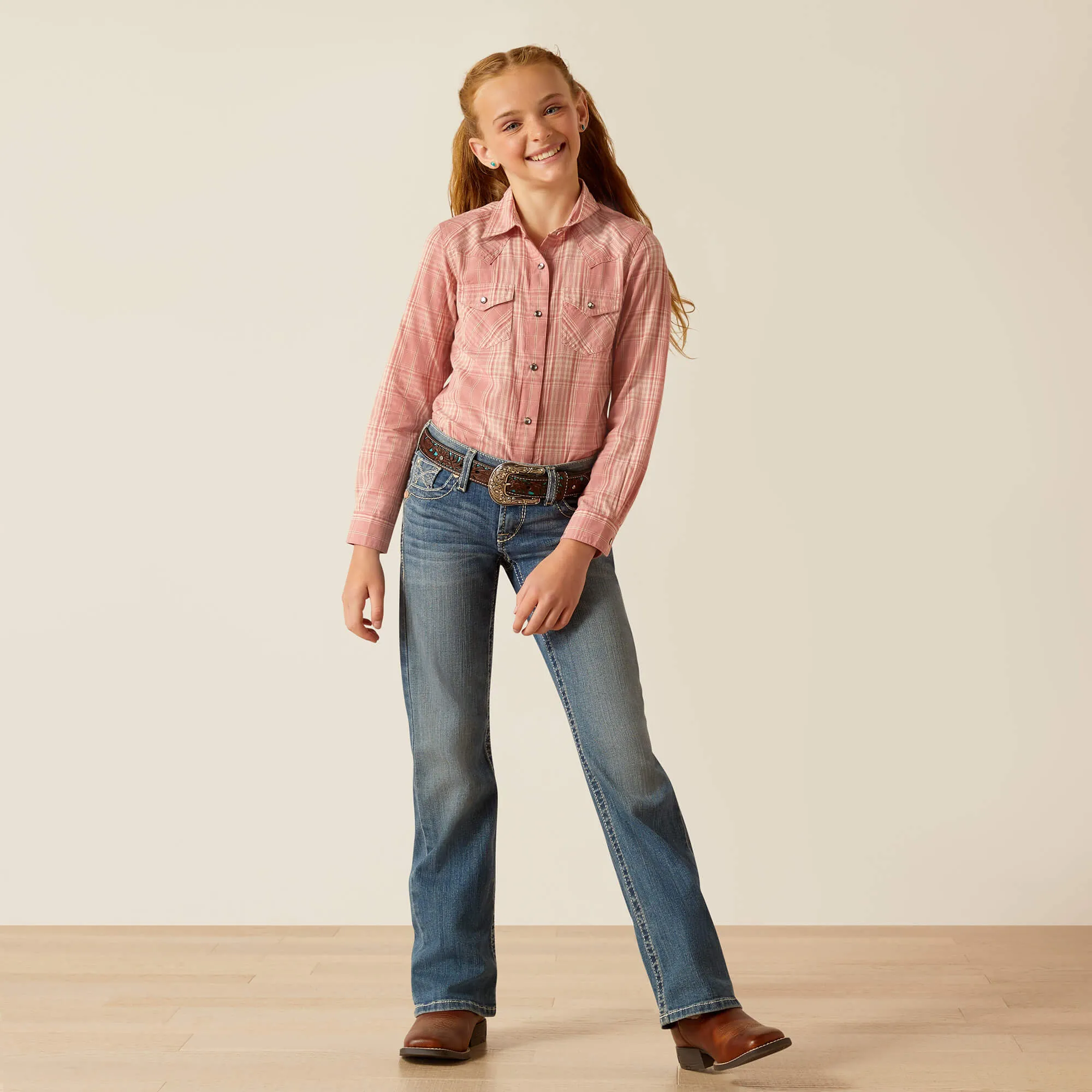 Ariat Girl's Nazca Western Snap Shirt in Rose Plaid