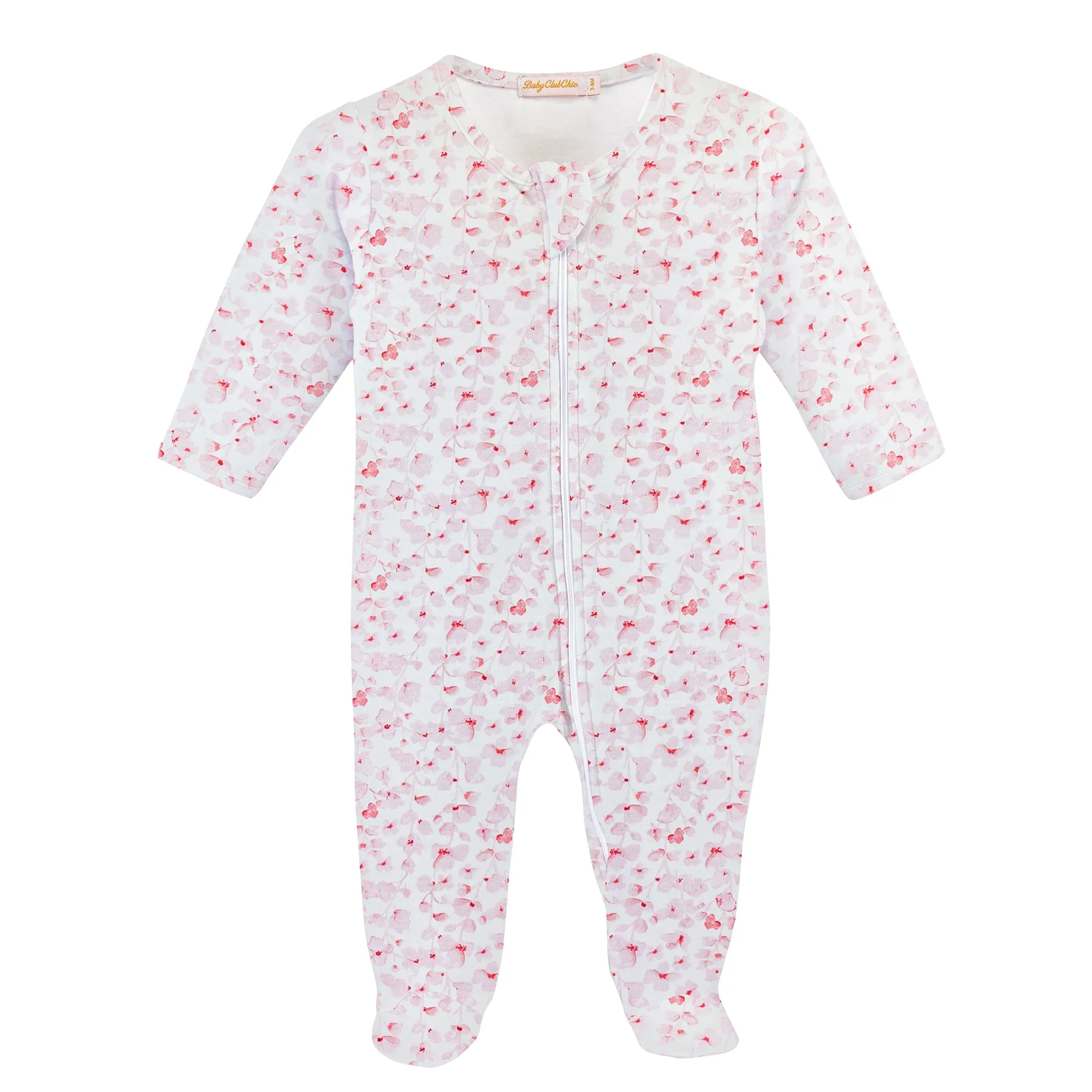 Baby Club Chic - Pink Begonias Zip Footie