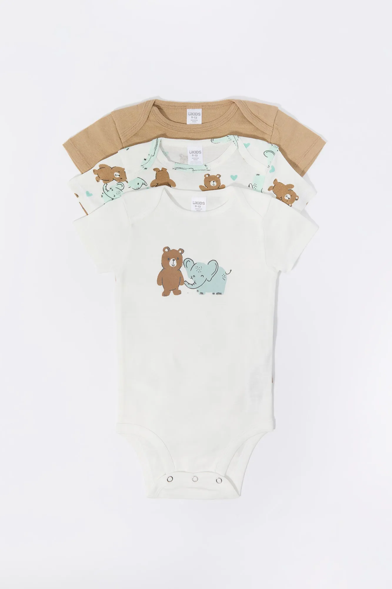 Baby Teddy & Elephant Graphic Bodysuit (3 Pack)