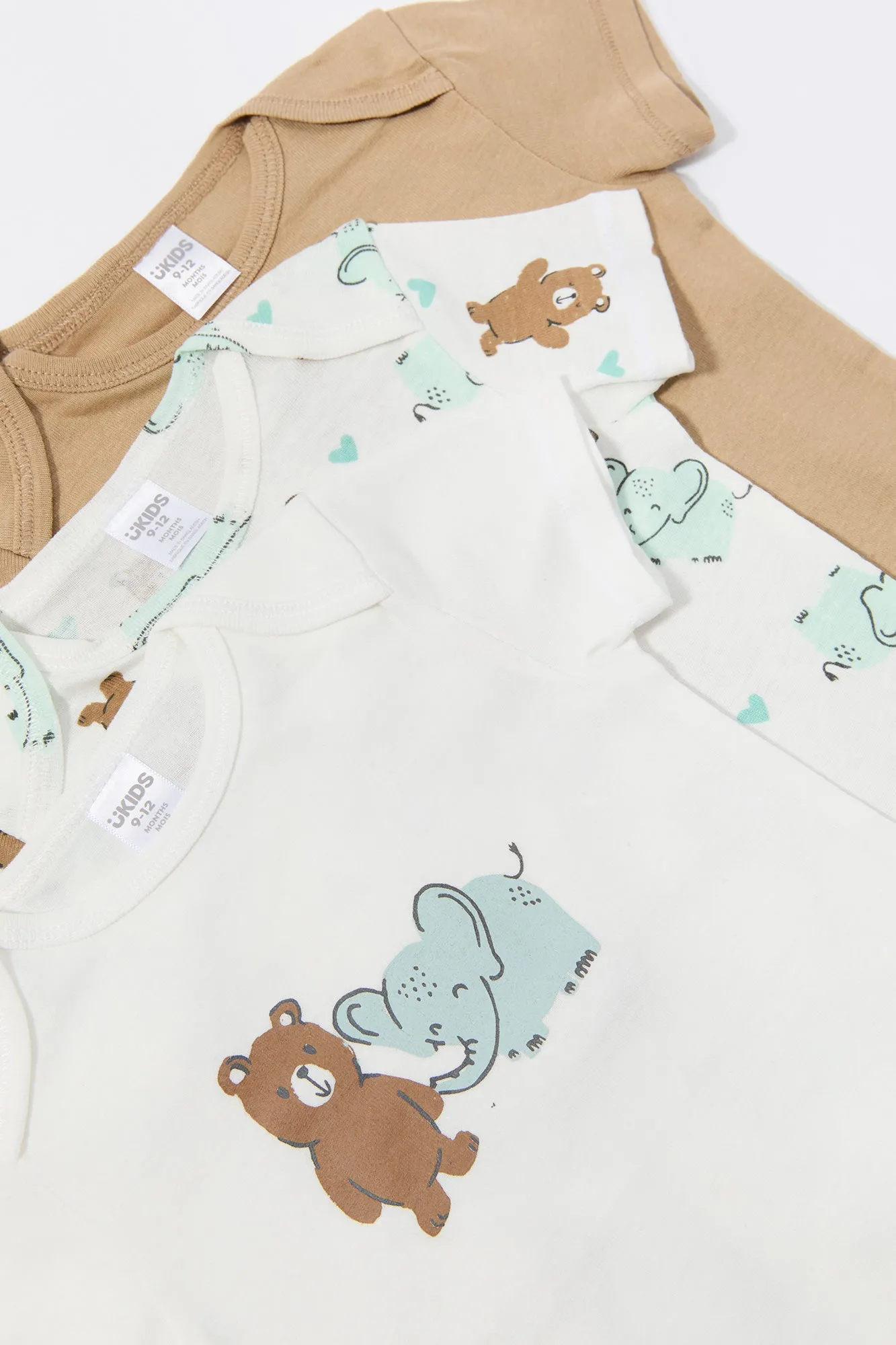 Baby Teddy & Elephant Graphic Bodysuit (3 Pack)