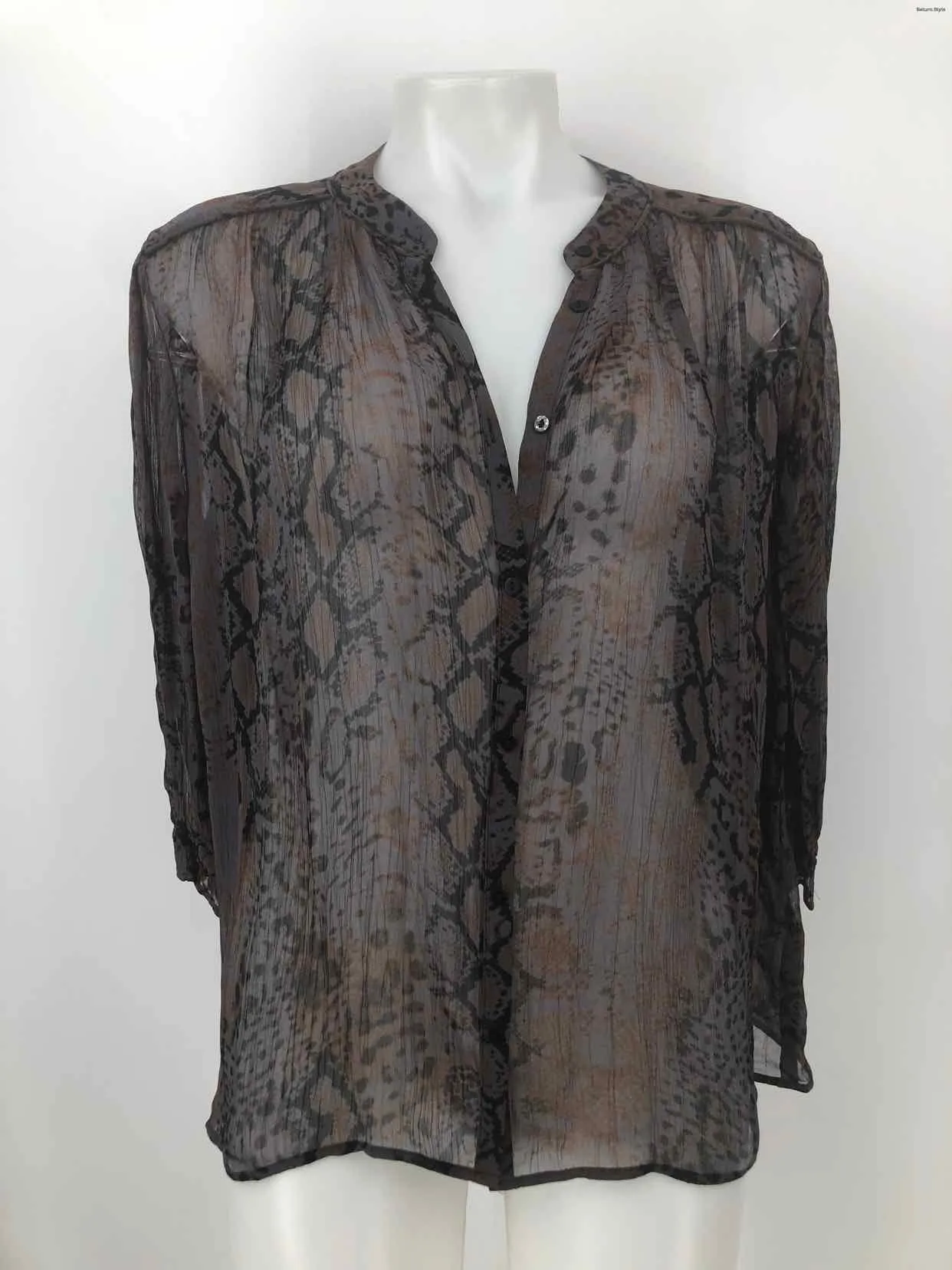 BA&SH Brown Black Multi Sheer Reptile Print Longsleeve Size 3  (XS) Top