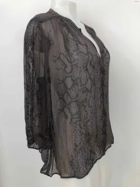 BA&SH Brown Black Multi Sheer Reptile Print Longsleeve Size 3  (XS) Top