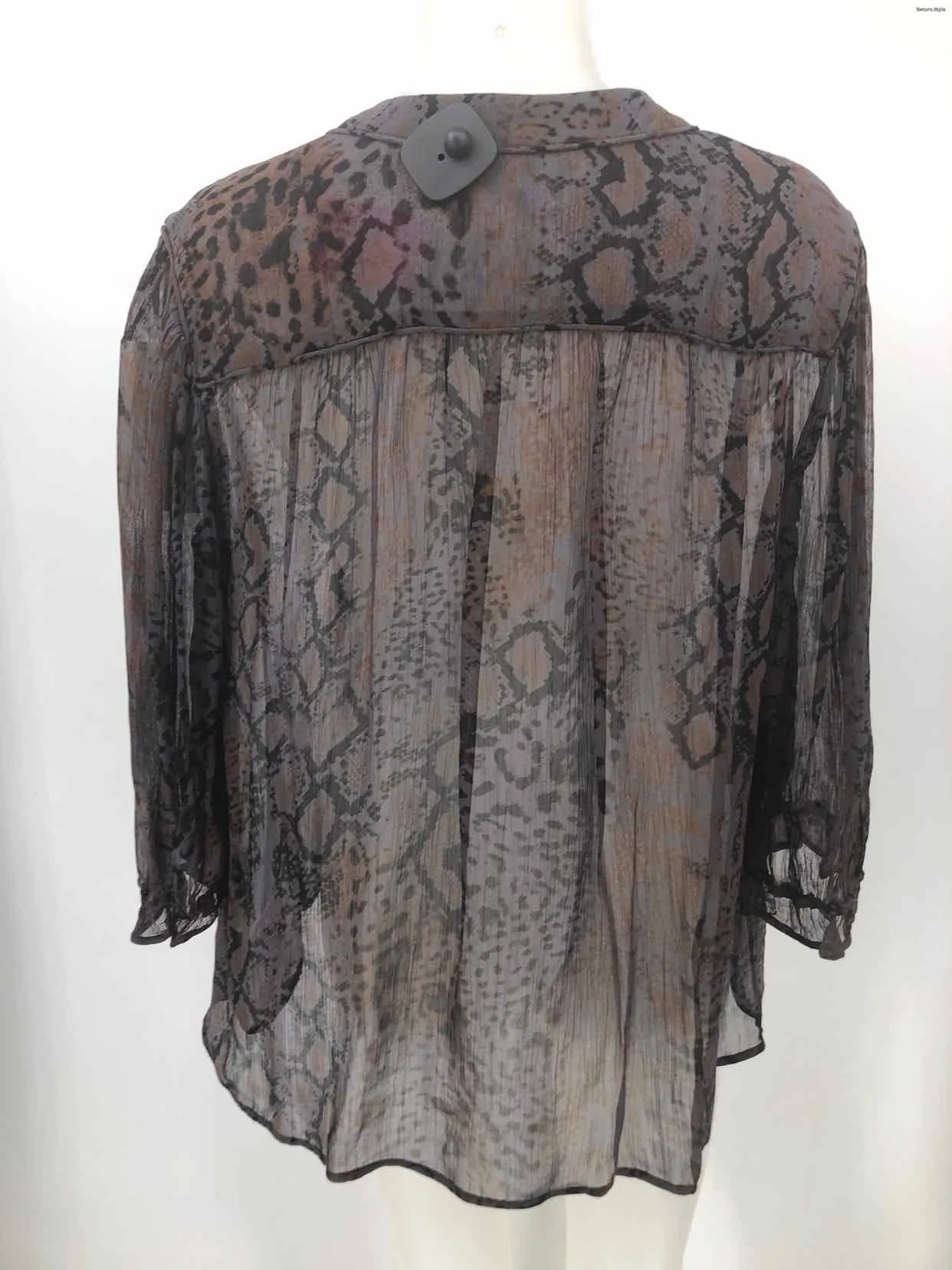 BA&SH Brown Black Multi Sheer Reptile Print Longsleeve Size 3  (XS) Top