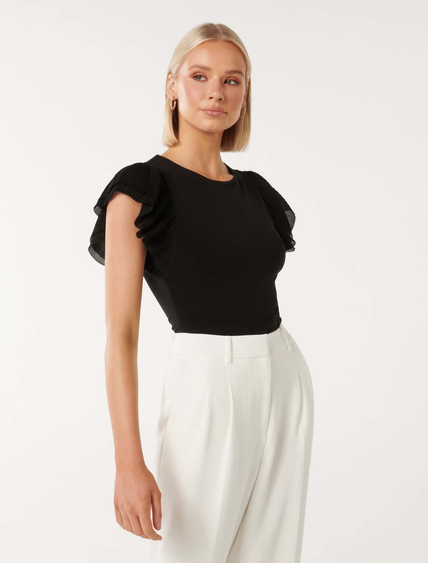 Beth Pleated Flutter Sleeve Top