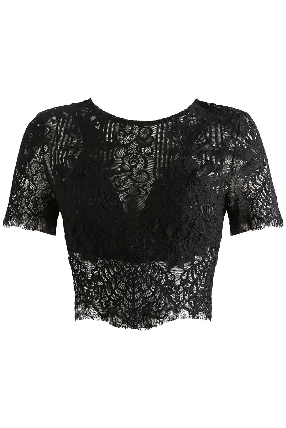 Black Crochet Lace Crop Tops