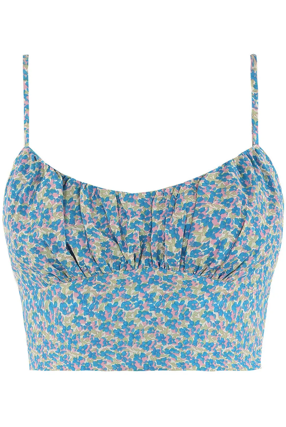 Blue Floral Elasticated Back Crop Tops