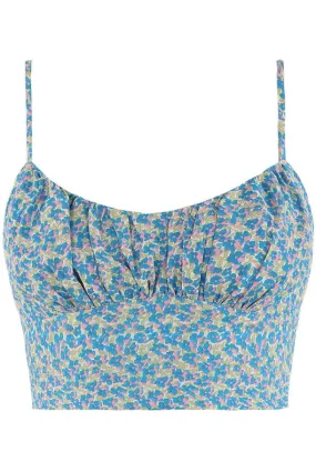 Blue Floral Elasticated Back Crop Tops