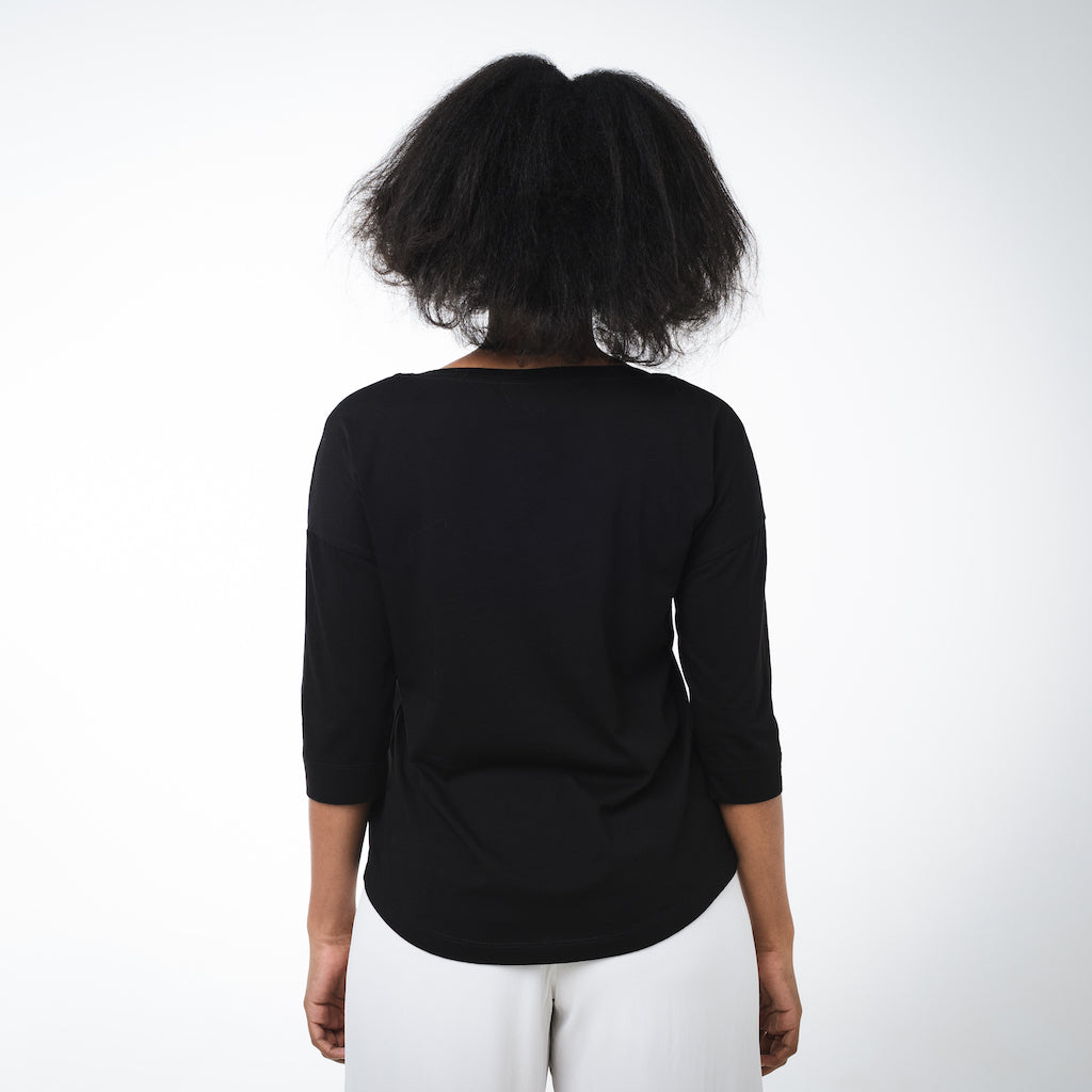 Boat Neck 3/4 Sleeve Top | Black