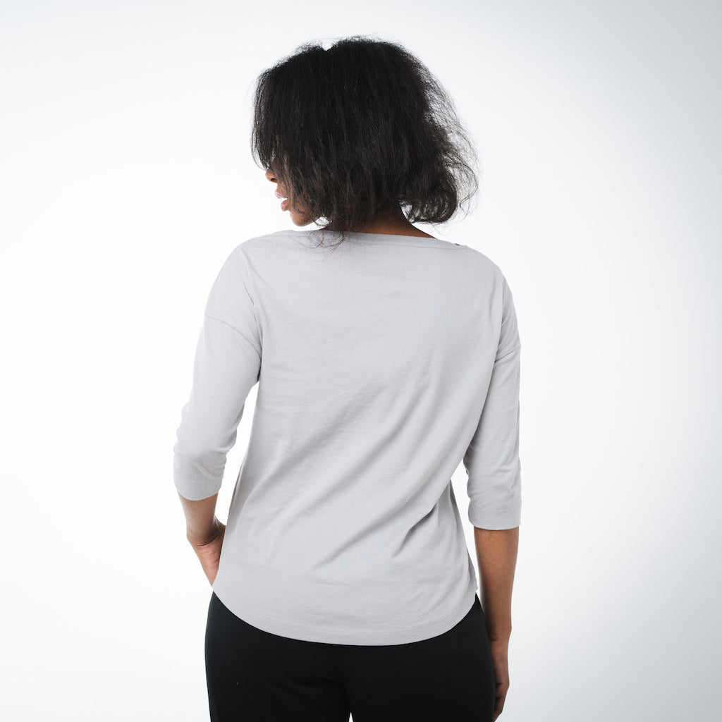 Boat Neck 3/4 Sleeve Top | Pearl Grey