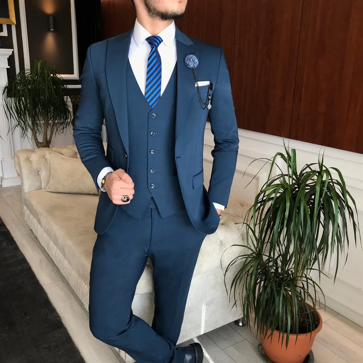 Bojoni Blue Slim-Fit Suit 3-Piece