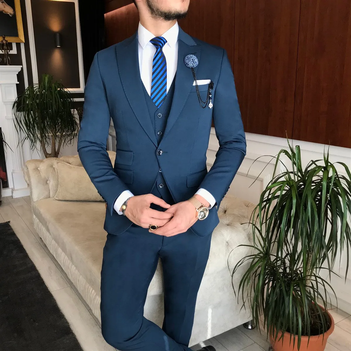 Bojoni Blue Slim-Fit Suit 3-Piece