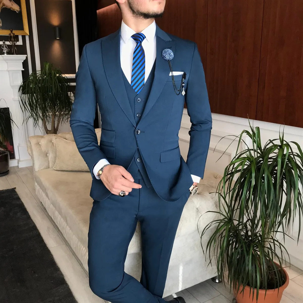 Bojoni Blue Slim-Fit Suit 3-Piece