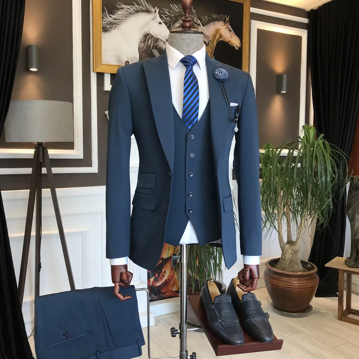 Bojoni Blue Slim-Fit Suit 3-Piece