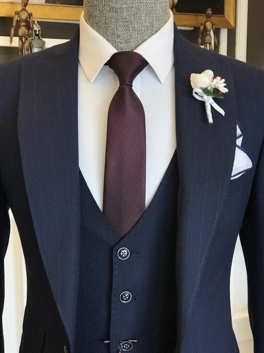 Bojoni Navy Striped Slim-Fit Suit 3-Piece