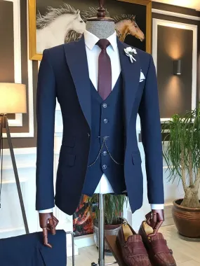 Bojoni Navy Striped Slim-Fit Suit 3-Piece