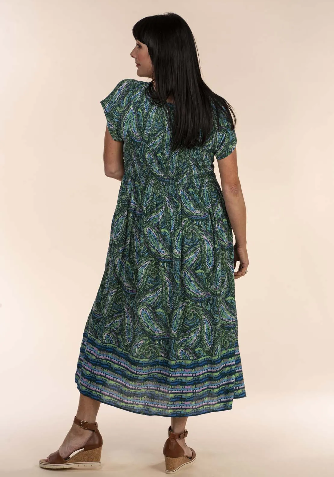 Border Print Dress - Blue