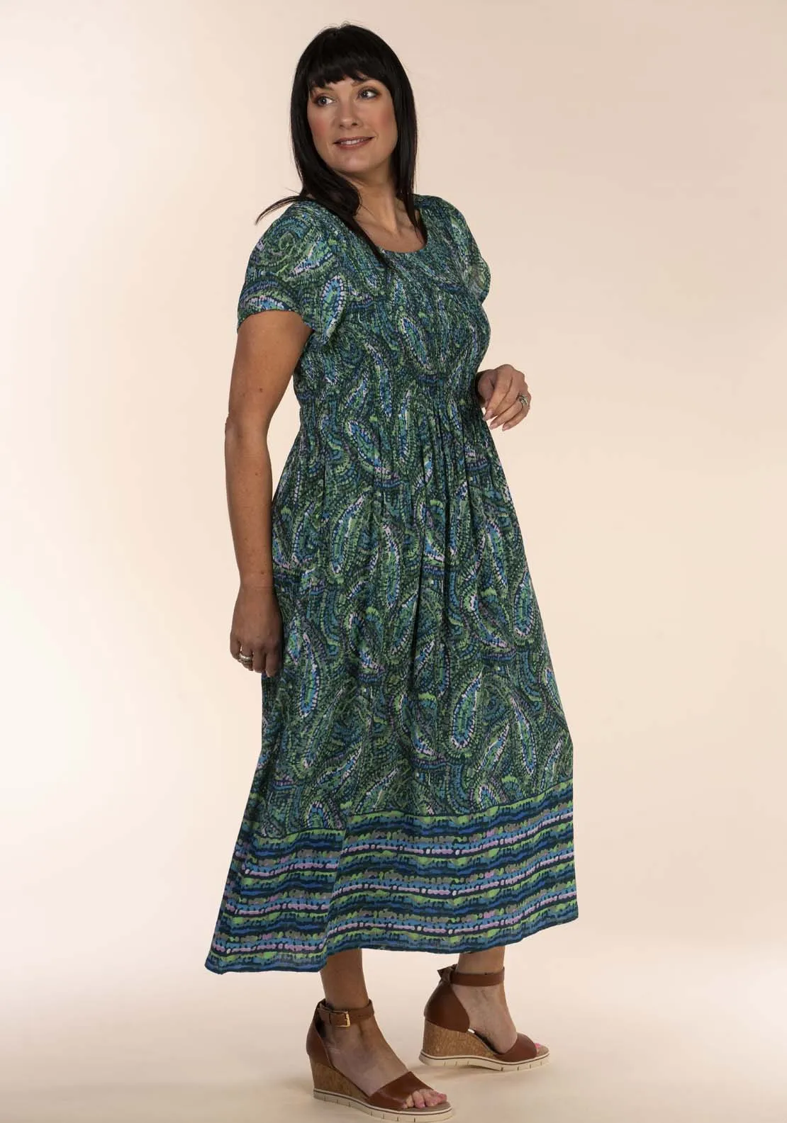 Border Print Dress - Blue