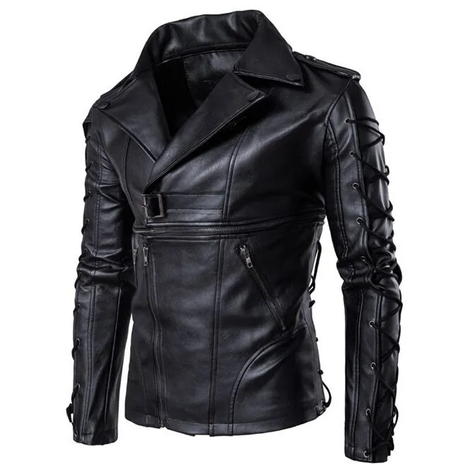 Buy Laced Military Gothic Leather Jacket 002133 - Jackets for Men | Kilt and Jacks