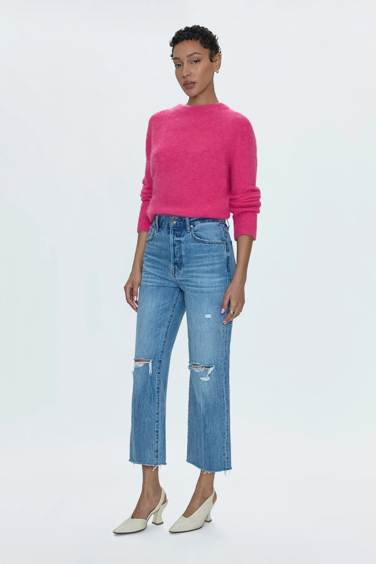 Cassie Crop Super High Rise Straight Jeans - Bushwick Distressed