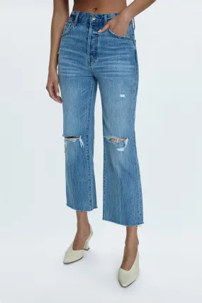 Cassie Crop Super High Rise Straight Jeans - Bushwick Distressed