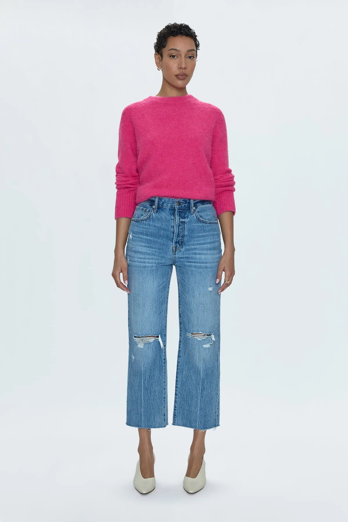 Cassie Crop Super High Rise Straight Jeans - Bushwick Distressed