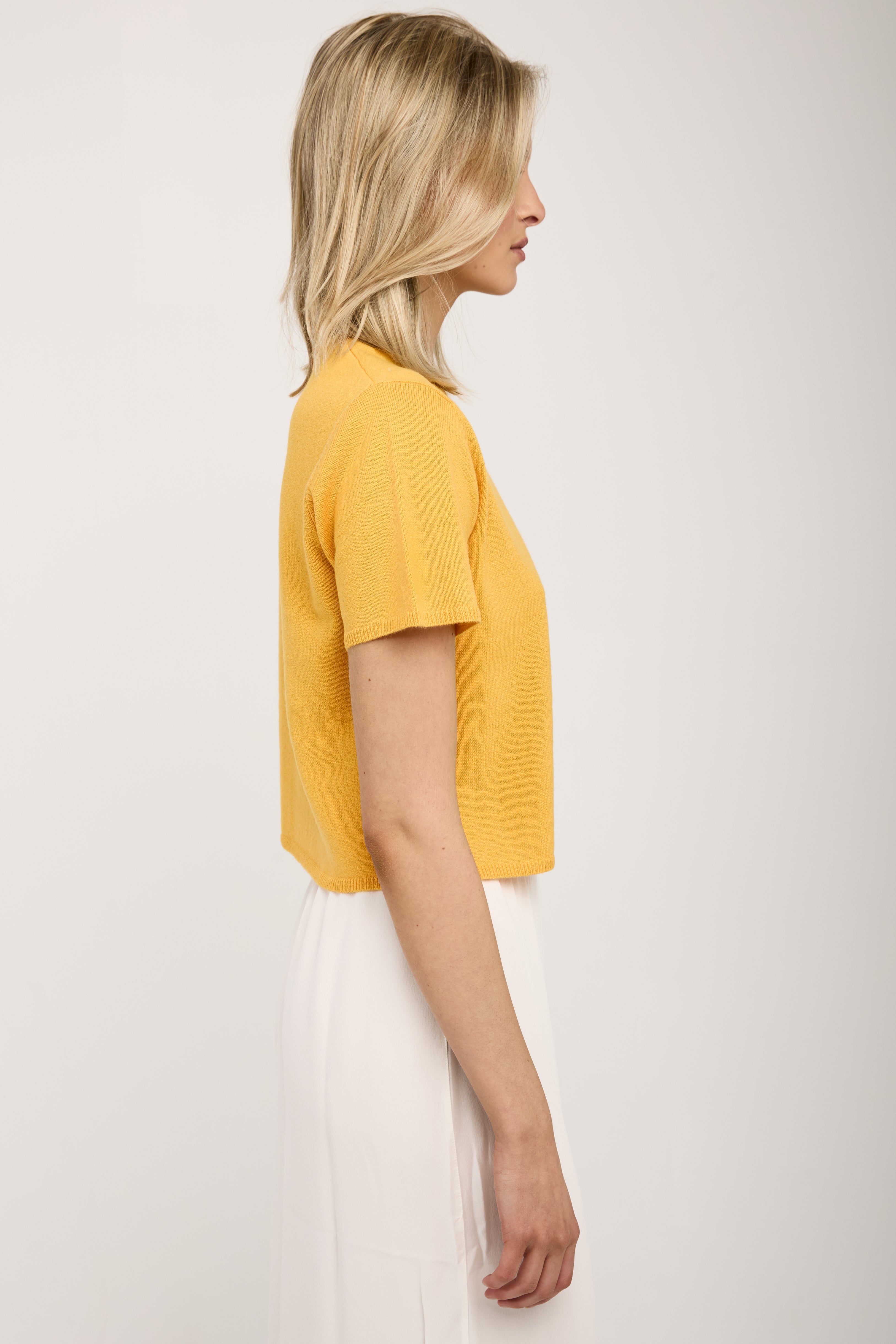 Charleston Short Sleeve Cashmere Top in Marzipan