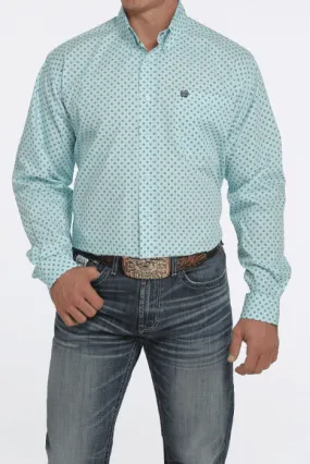 Cinch Men's Aqua Geo Print Button Long Sleeve Western Shirt MTW1105436