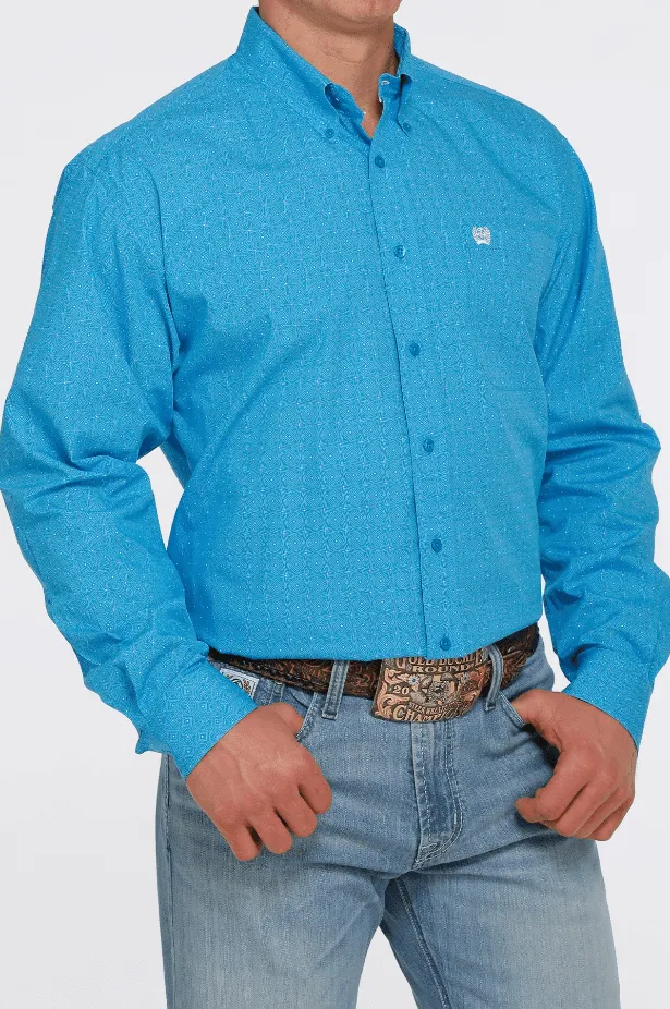 Cinch Men's Blue Geo Print Button Long Sleeve Western Shirt MTW1105402