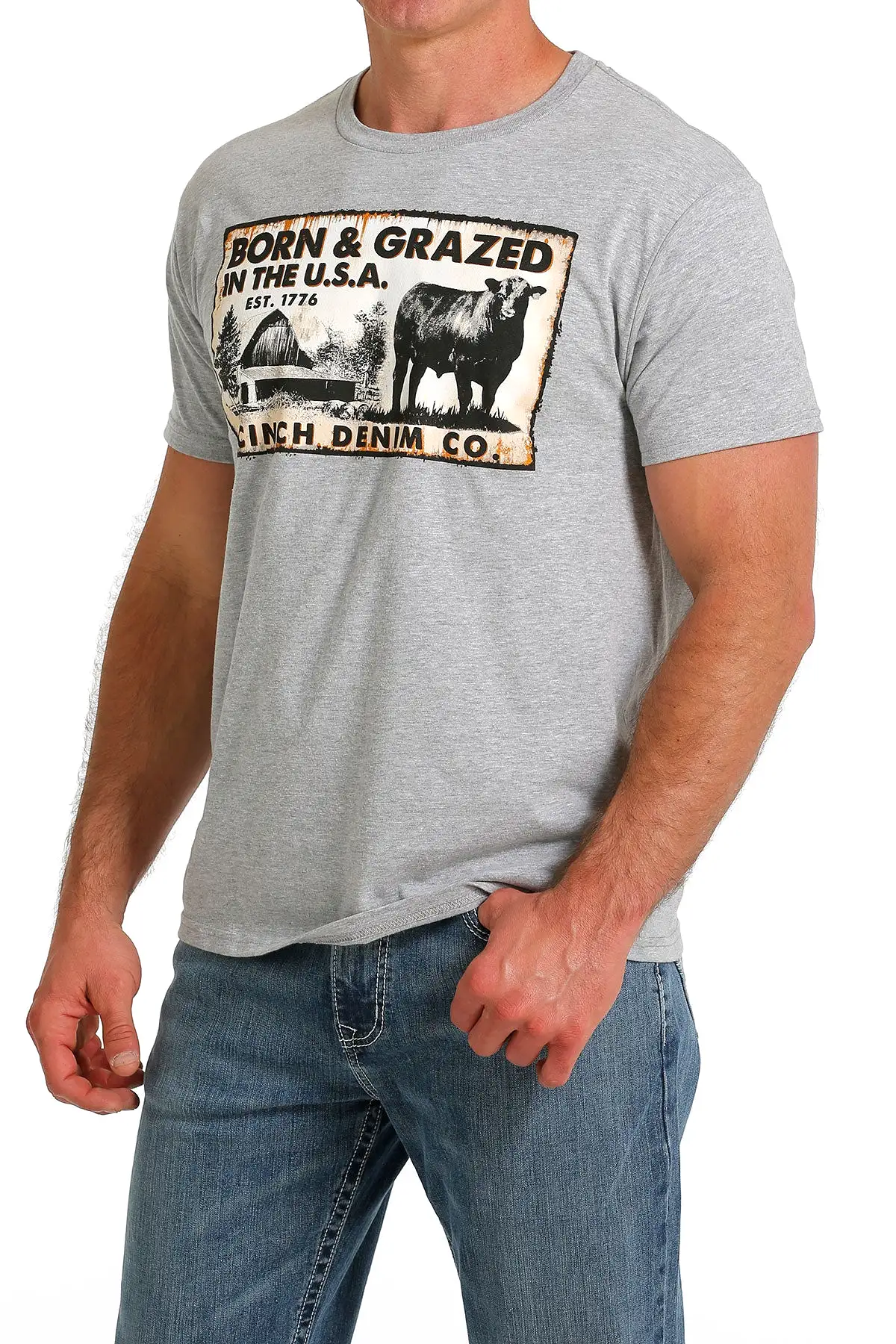 'Cinch' Men's Born & Grazed in the USA Tee - Heather Gray