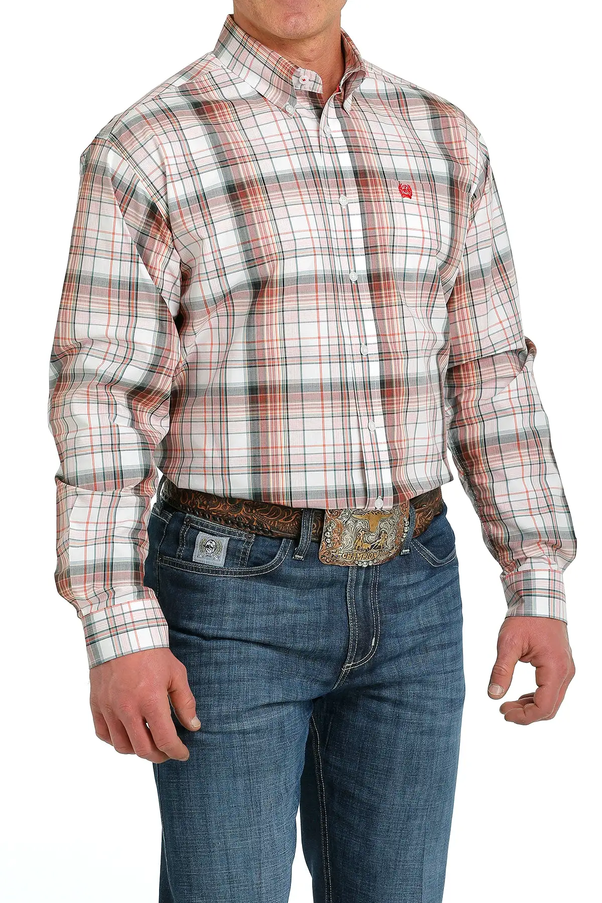 'Cinch' Men's Plaid Western Button Down - White