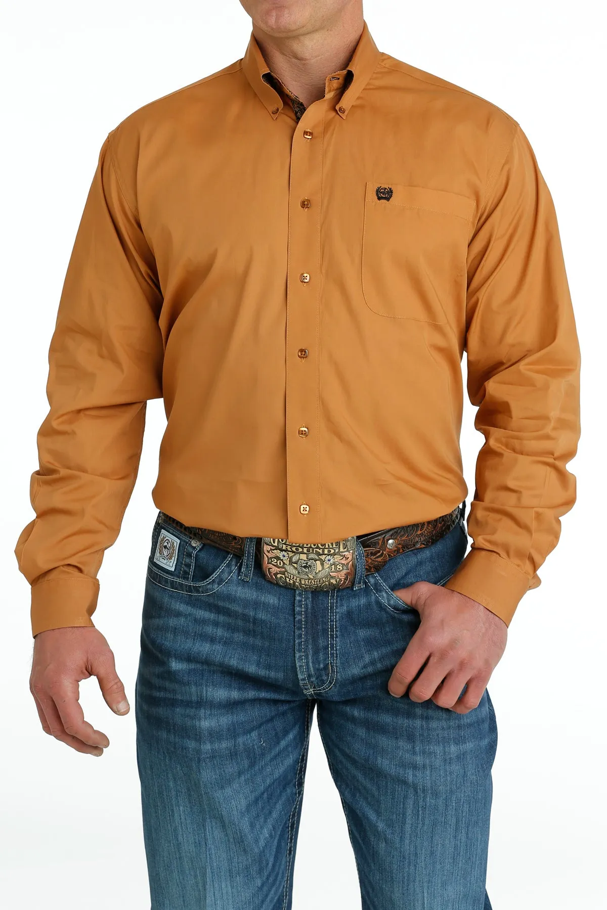 Cinch Men's Solid Gold Long Sleeve Button Front Western Shirt