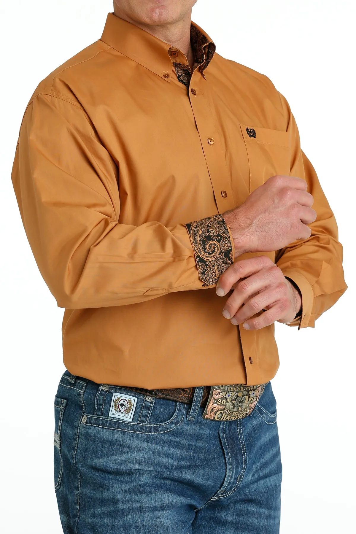 Cinch Men's Solid Gold Long Sleeve Button Front Western Shirt