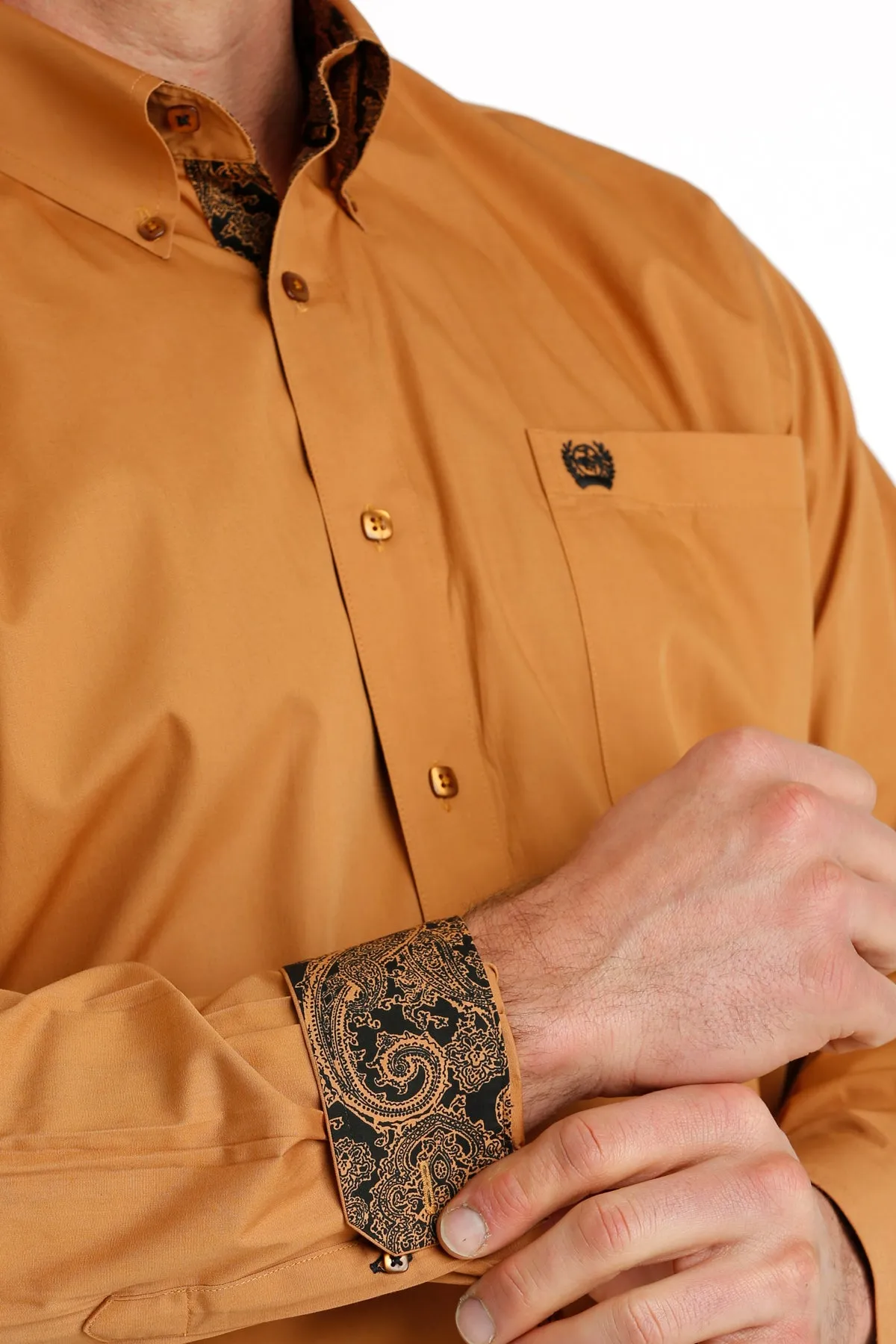 Cinch Men's Solid Gold Long Sleeve Button Front Western Shirt