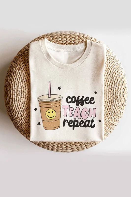 COFFEE TEACH REPEAT GRAPHIC TEE PLUS SIZE