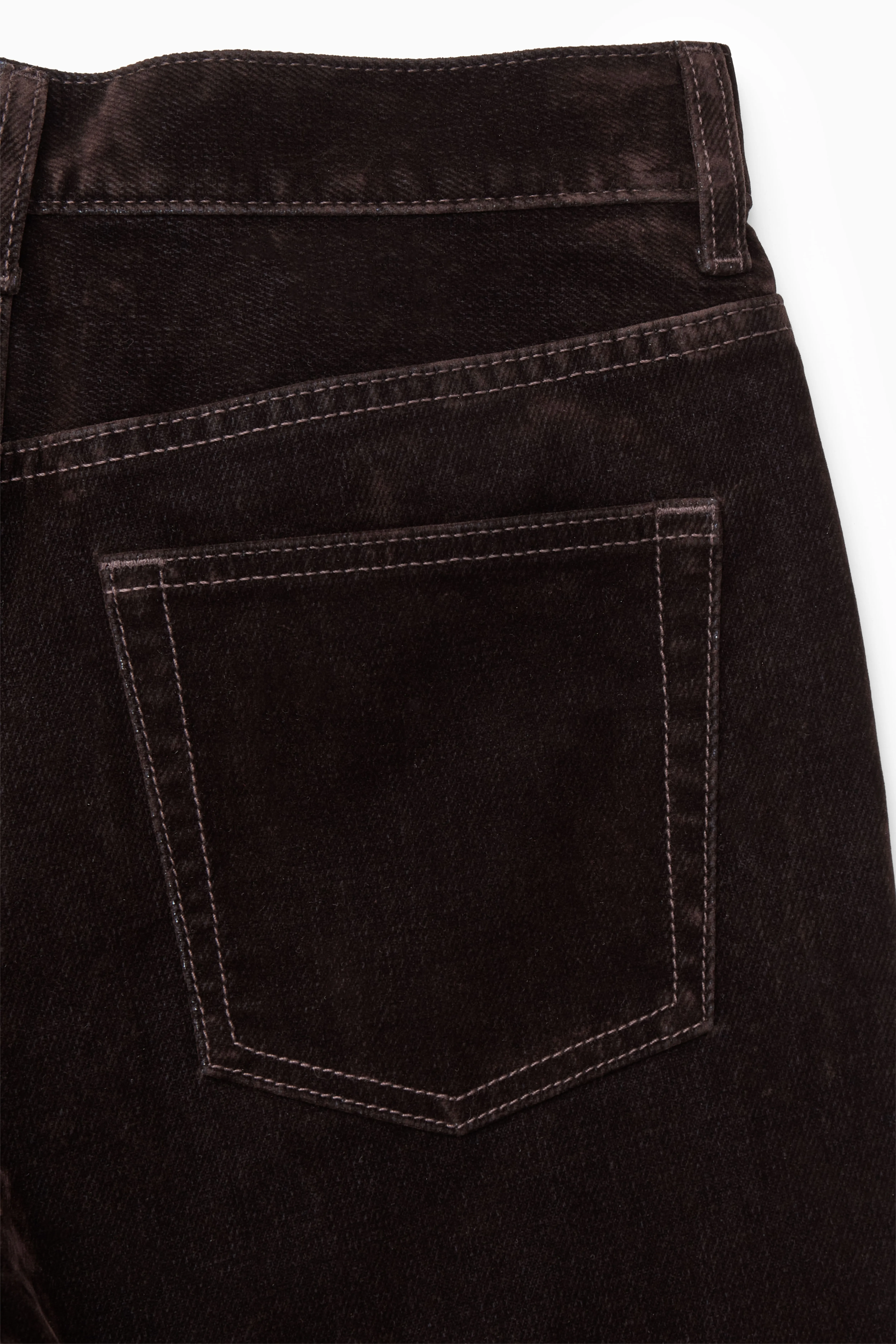 COLUMN FLOCKED-DENIM JEANS - STRAIGHT - High waist - Long - DARK BROWN - Ladies | H&M GB