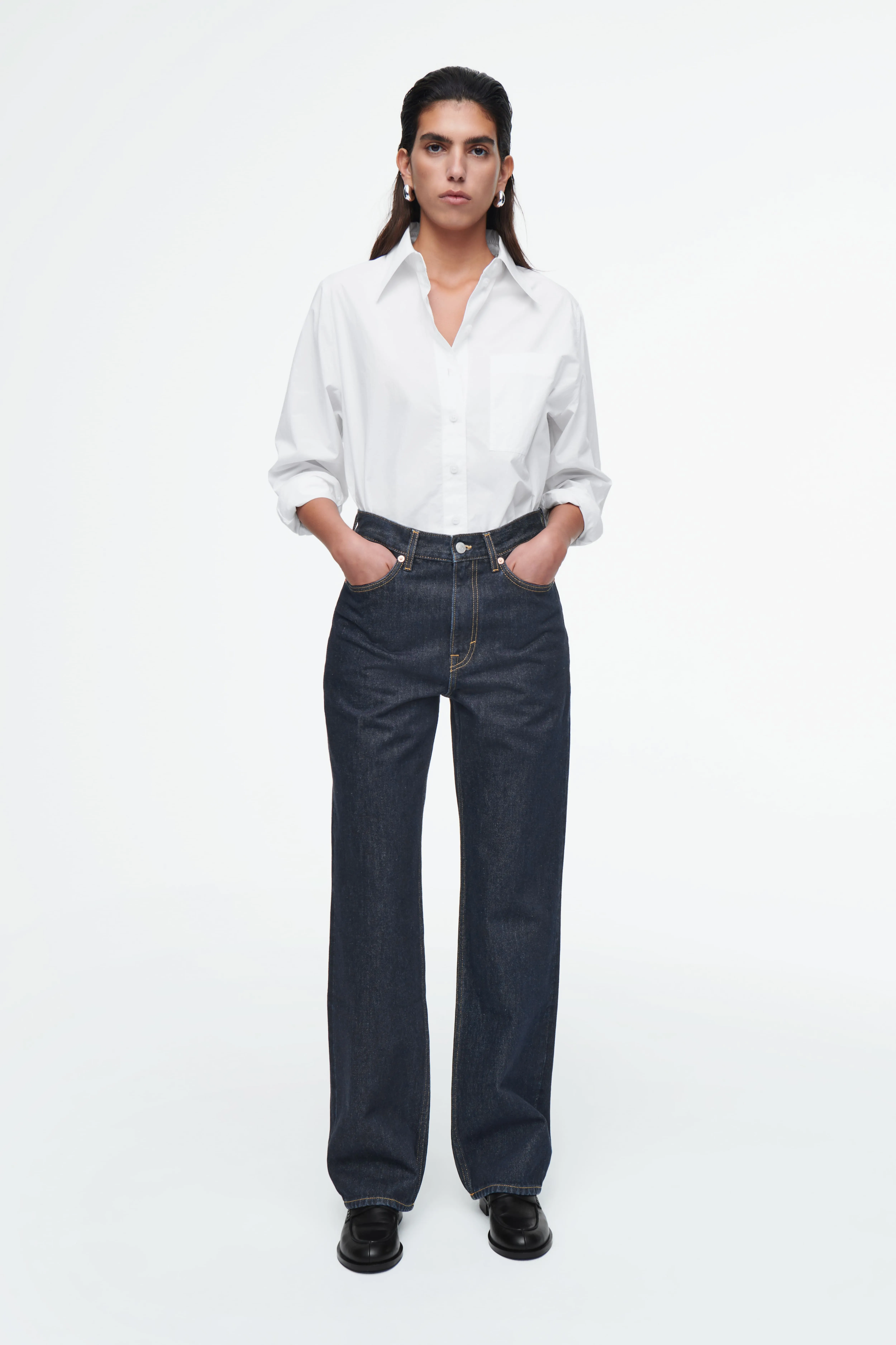 COLUMN JEANS - STRAIGHT - High waist - Long - DARK BLUE - Ladies | H&M GB