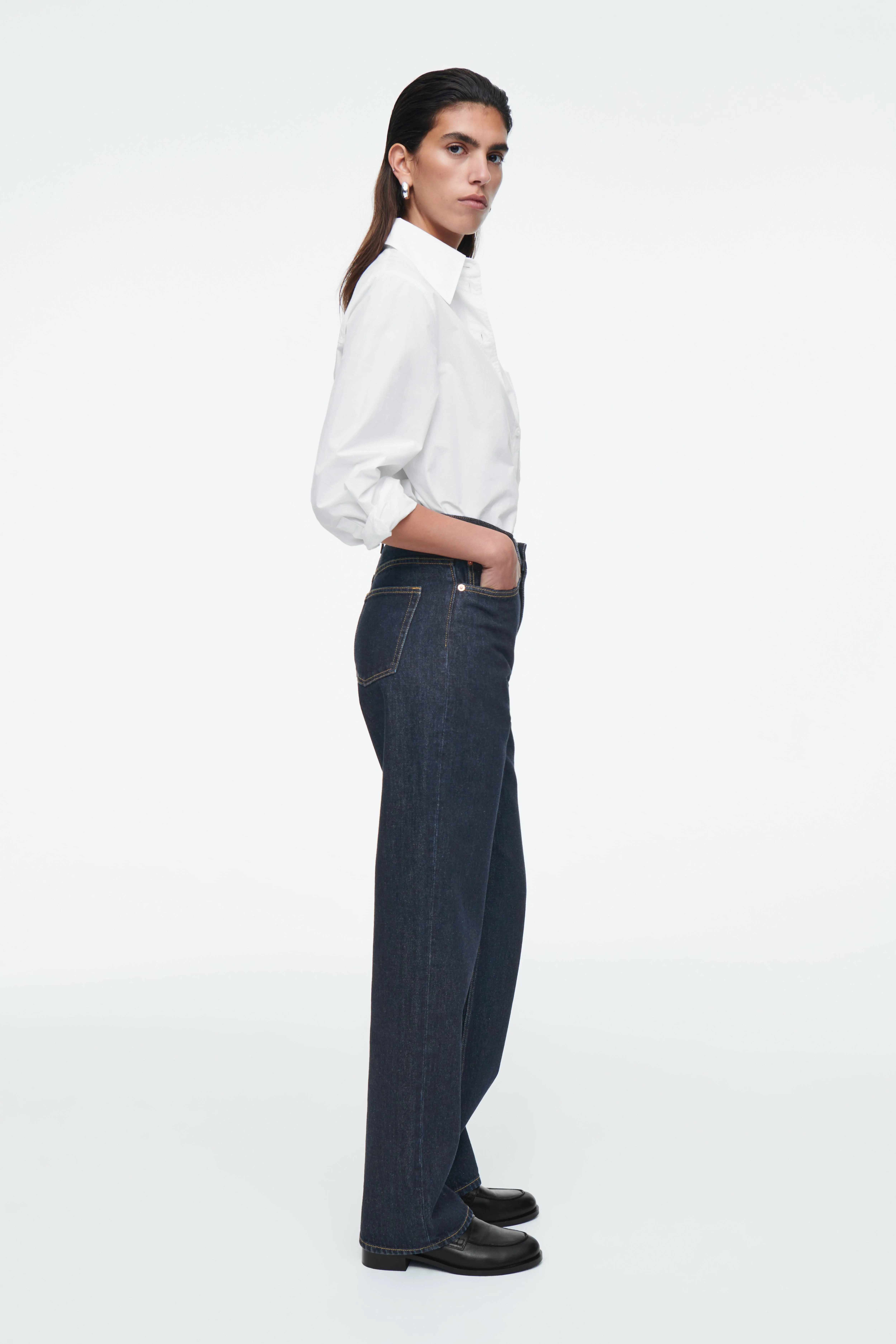 COLUMN JEANS - STRAIGHT - High waist - Long - DARK BLUE - Ladies | H&M GB