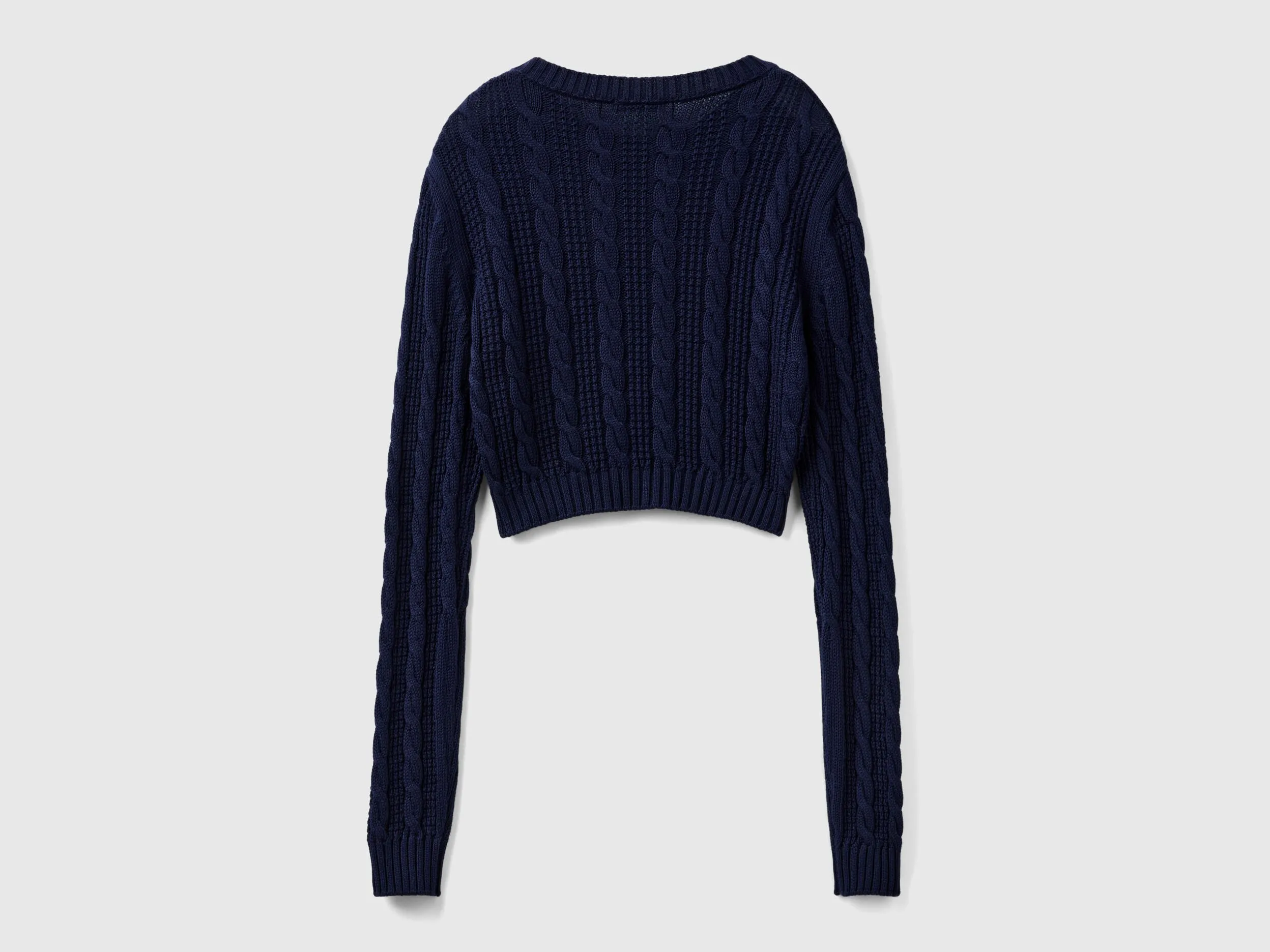 Cropped cable knit sweater - Dark Blue | Benetton