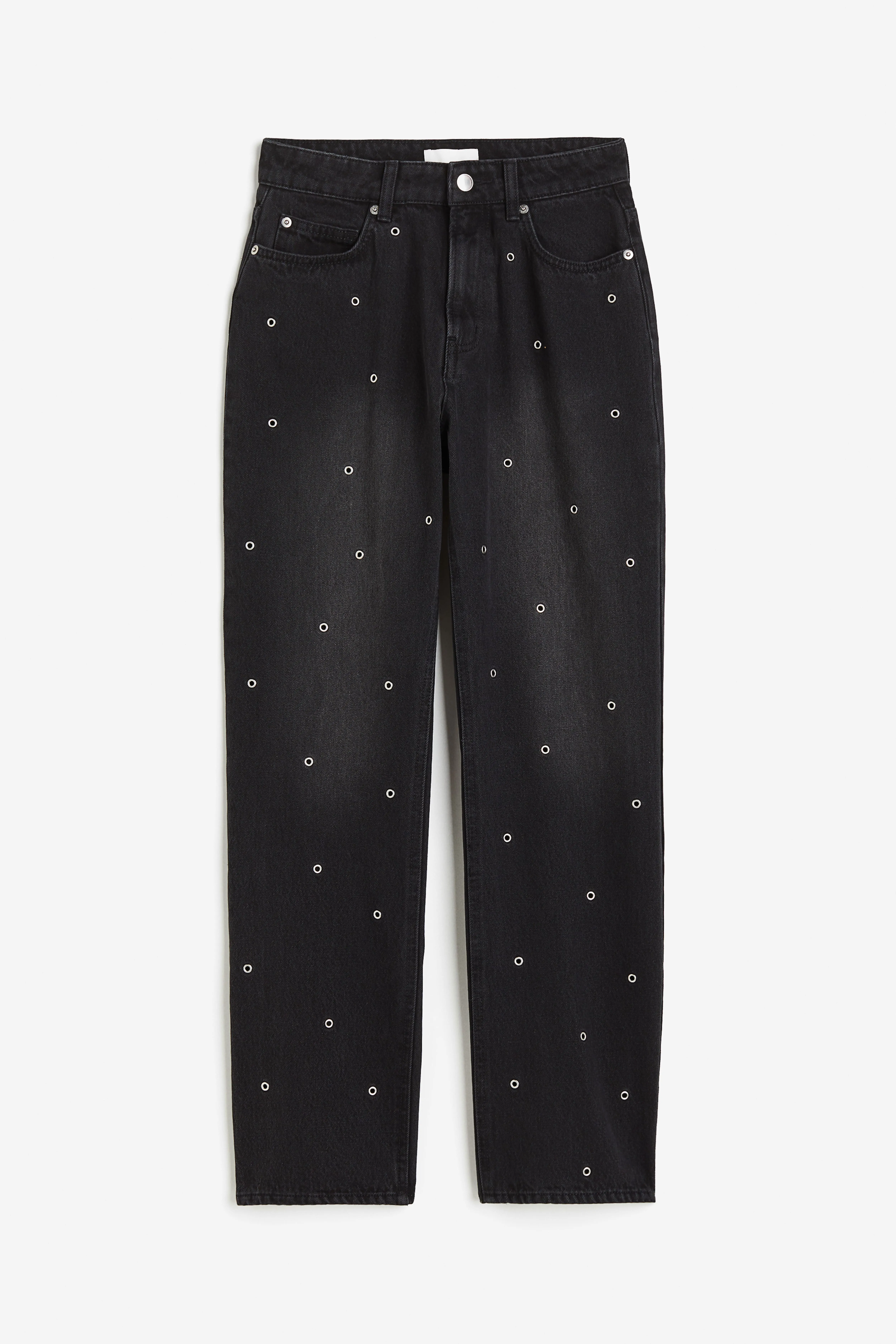 Eyelet-detail straight jeans - High waist - Extra-long legs - Black/Washed out - Ladies | H&M GB