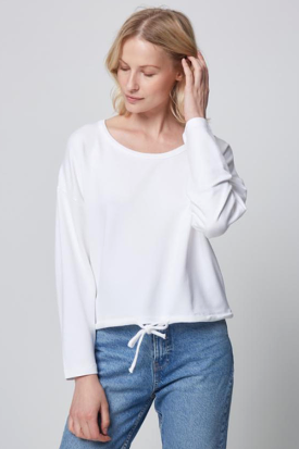 French Terry Drawstring Crewneck Top - Blanc