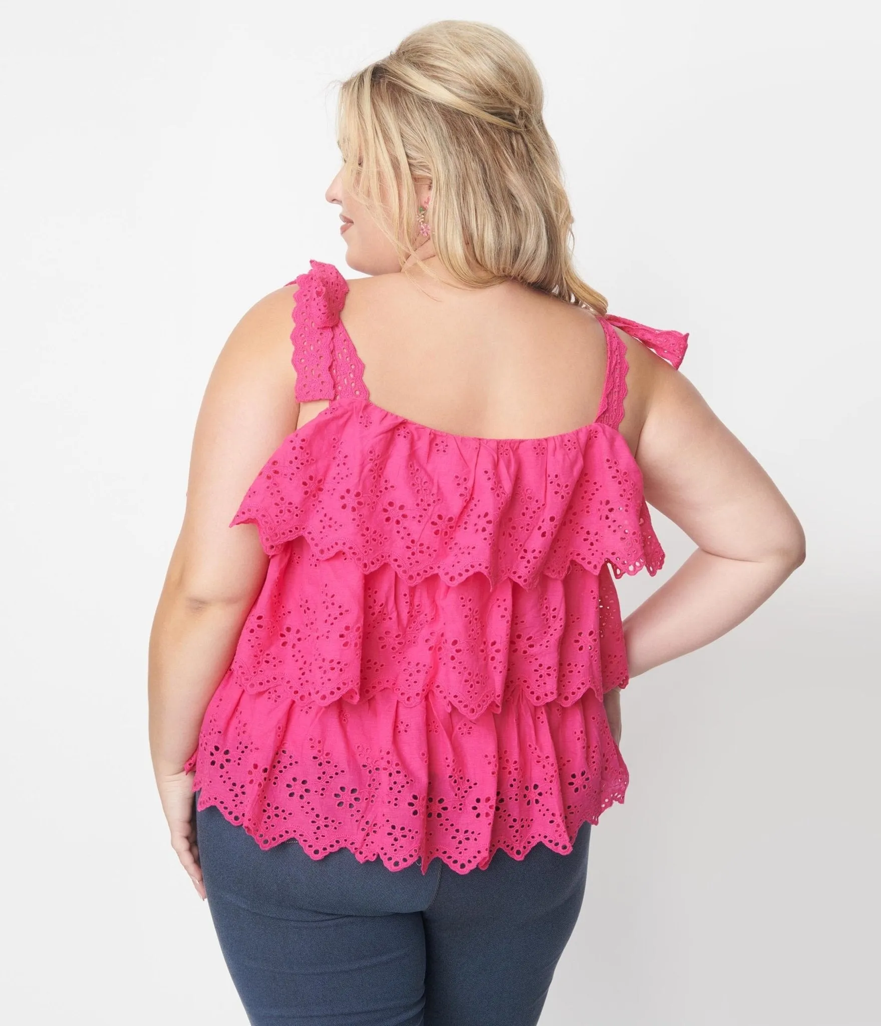 Fuchsia Tiered Eyelet Blouse