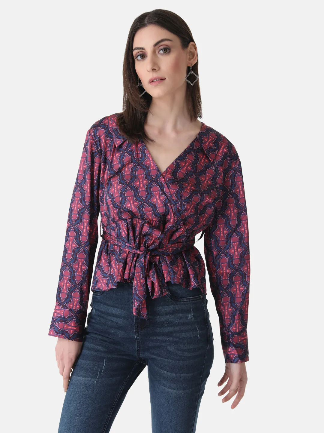 Geometric Printed Peplum Top