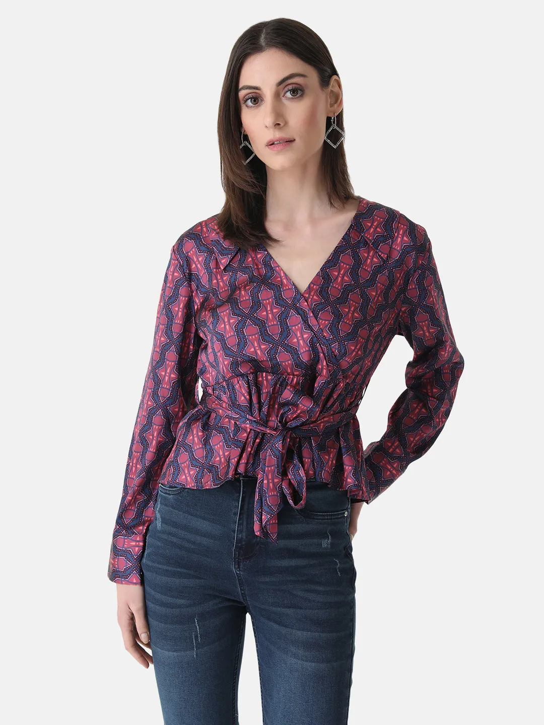 Geometric Printed Peplum Top