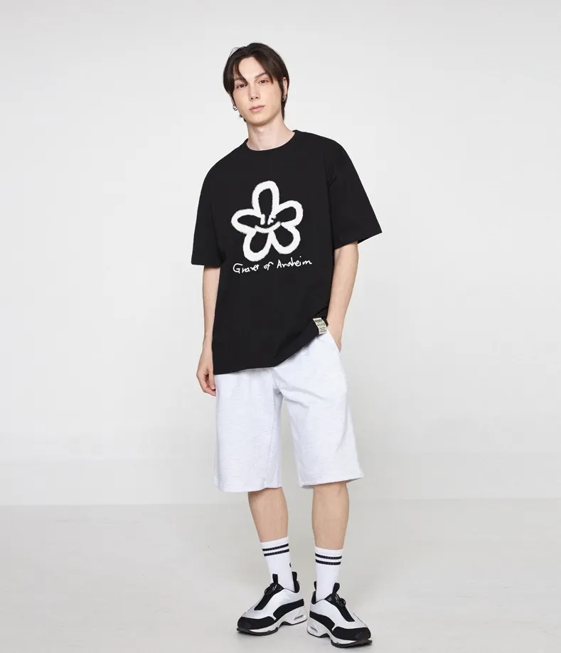 GRAVER  |[GRAVER]BIG SPRAY FLOWER SMILE DRAWING LOGO SHORT SLEEVE TEE