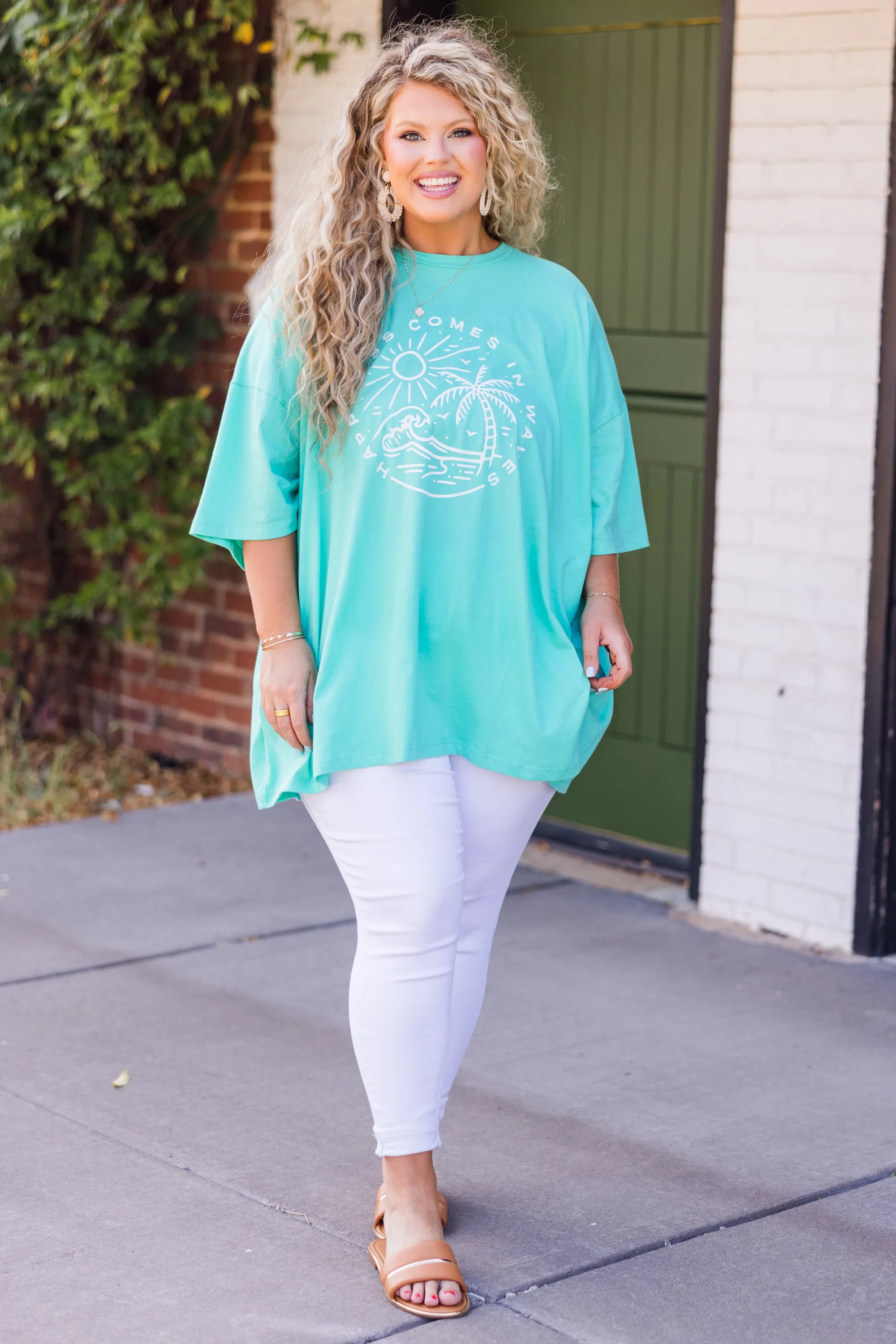 Happiness In Waves Boyfriend Tee, Mint