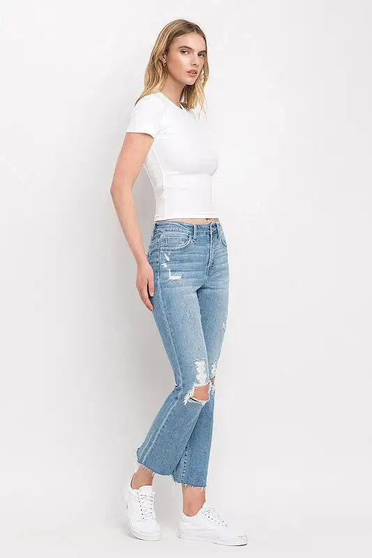 High Rise Distressed Cropped Straight Jeans