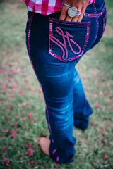 HITCHLEY & HARROW HIGH RISE - SR2202 FAIRVIEW HOT PINK STITCH JEANS