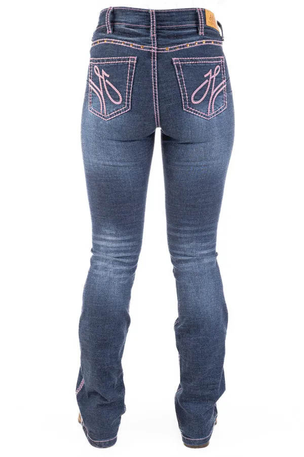 HITCHLEY & HARROW ULTRA HIGH RISE MONTGOMERY PINK STITCH JEANS 35 LEG